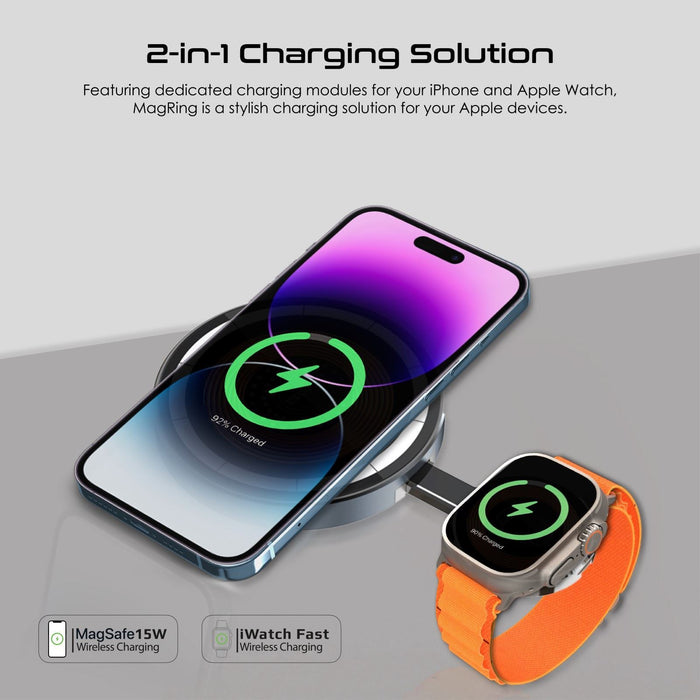 PROMATE 2-in-1 Pocket-Sized 15W Magsafe Wireless Charging Station. 3W Apple Watc