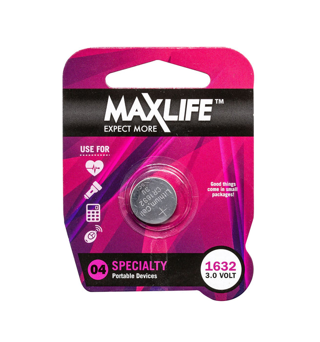 MAXLIFE CR1632 Lithium Button Cell Battery. 1Pk