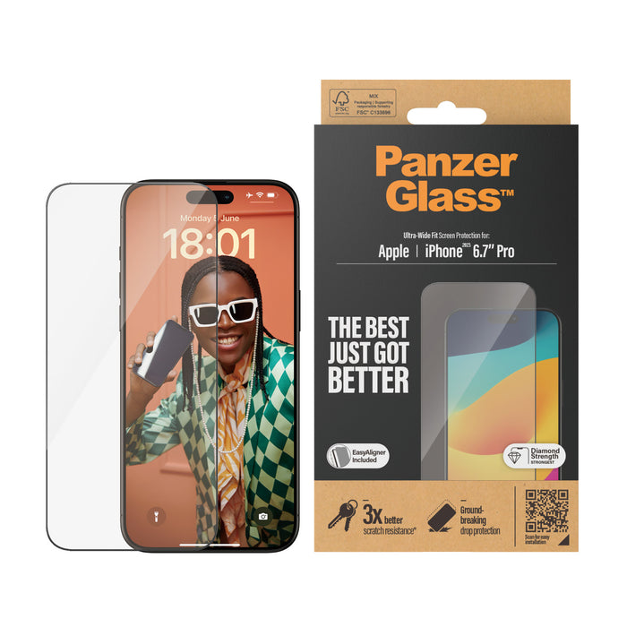PanzerGlass Screen Protector Ultra-Wide Fit for Apple iPhone 15 Pro Max - Clear