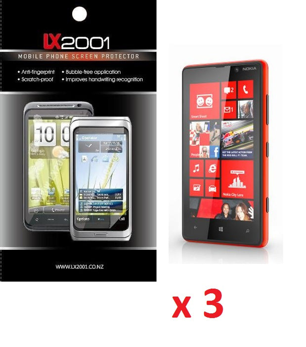 3 x Nokia Lumia 820 Screen Protector Film / Guard