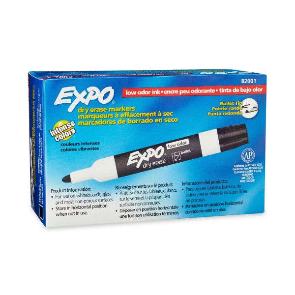 Expo Dry Erase Markers Bullet Marker 12-Pack. Black Colour. Bright Vivid Non-toxic Ink.