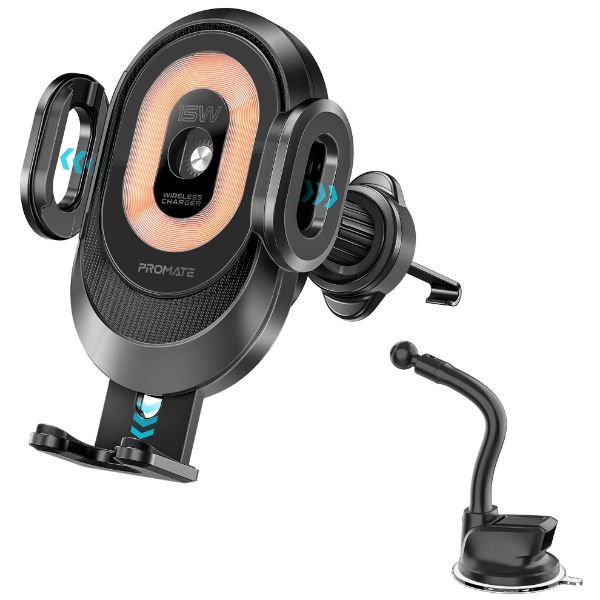Promate 15W Transparent Auto Clamping Wireless Charging Car Mount. Takes 4.7-6.7'' Devices