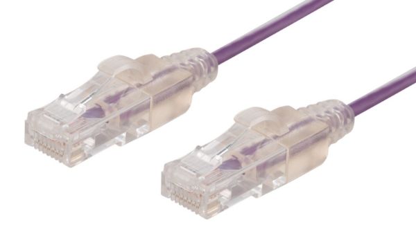 DYNAMIX 1.25m Cat6A 10G Purple UTP LSZH Patch Lead 30AWG 802.3af with Unshielded Plug.
