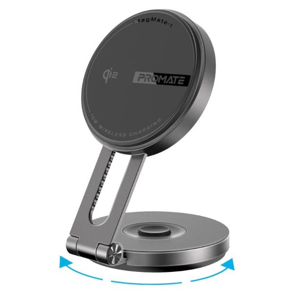 Promate 15W Qi2 Extending Magnetic Wireless Charging Mount. 360 Rotatable Extend & Fold