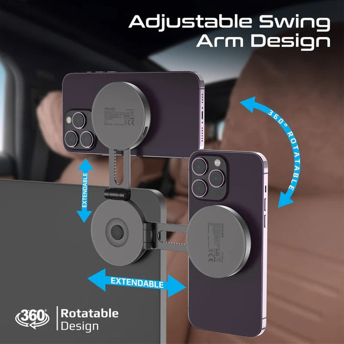 Promate 15W Qi2 Extending Magnetic Wireless Charging Mount. 360 Rotatable Extend & Fold