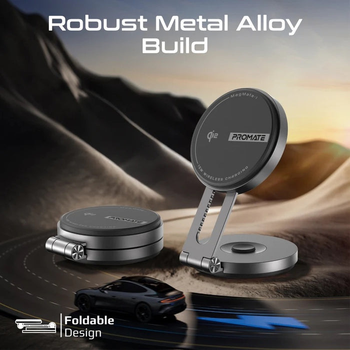 Promate 15W Qi2 Extending Magnetic Wireless Charging Mount. 360 Rotatable Extend & Fold
