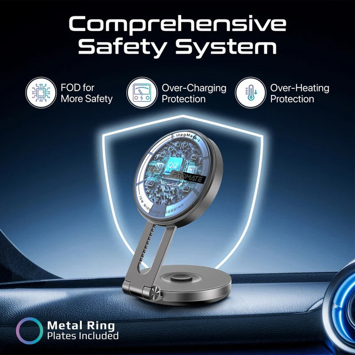 Promate 15W Qi2 Extending Magnetic Wireless Charging Mount. 360 Rotatable Extend & Fold