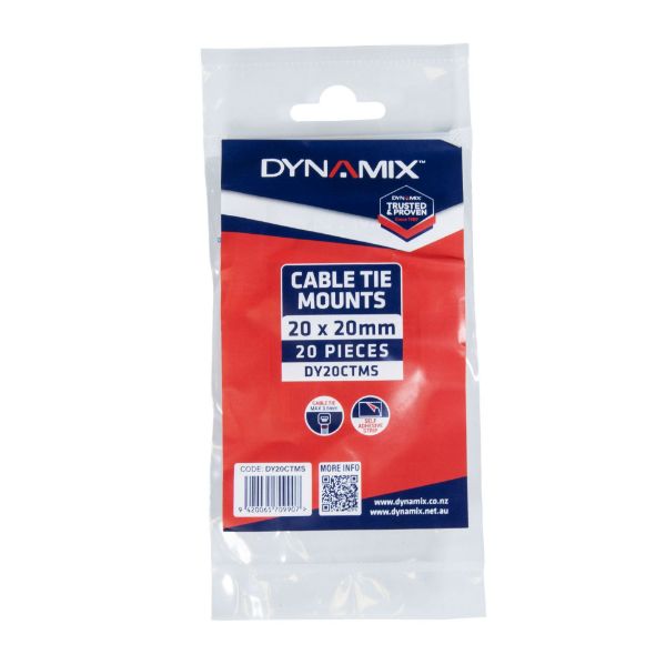 DYNAMIX 20 x 20mm Self Adhesive Natural Cable Ties Mount Pack of 20