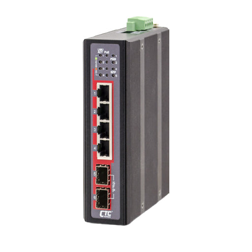 CTC Union Industrial GbE PoE Switch 4x GbE RJ45 + 2x 100/1000 Base-X SFP with 4x PoE 120W