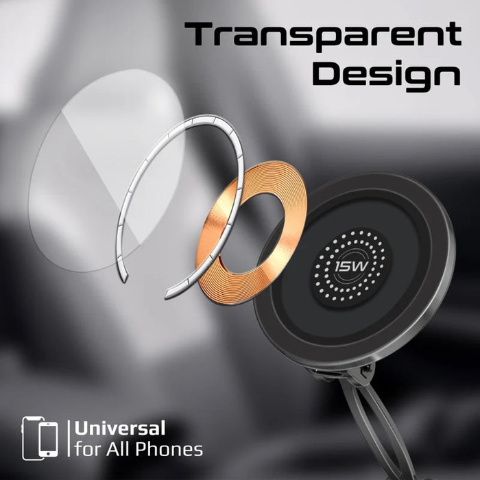 Promate SecureGrip 360 Cradleless 15W Qi Magnetic Wireless in-Ca Phone Charger & Holder. Design
