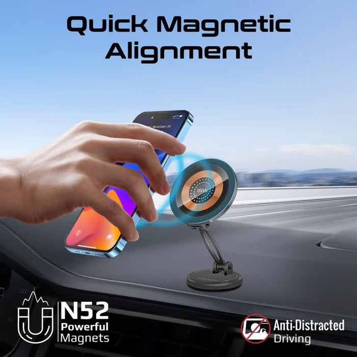 Promate SecureGrip 360 Cradleless 15W Qi Magnetic Wireless in-Ca Phone Charger & Holder. Design