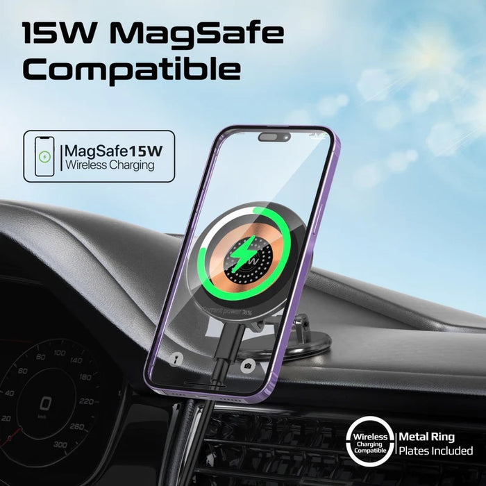Promate SecureGrip 360 Cradleless 15W Qi Magnetic Wireless in-Ca Phone Charger & Holder. Design