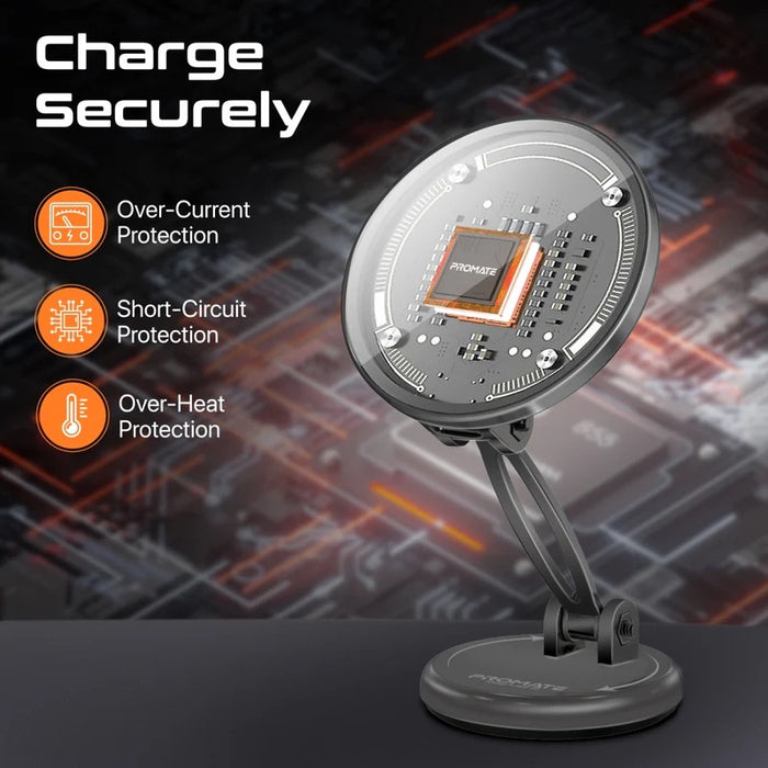 Promate SecureGrip 360 Cradleless 15W Qi Magnetic Wireless in-Ca Phone Charger & Holder. Design