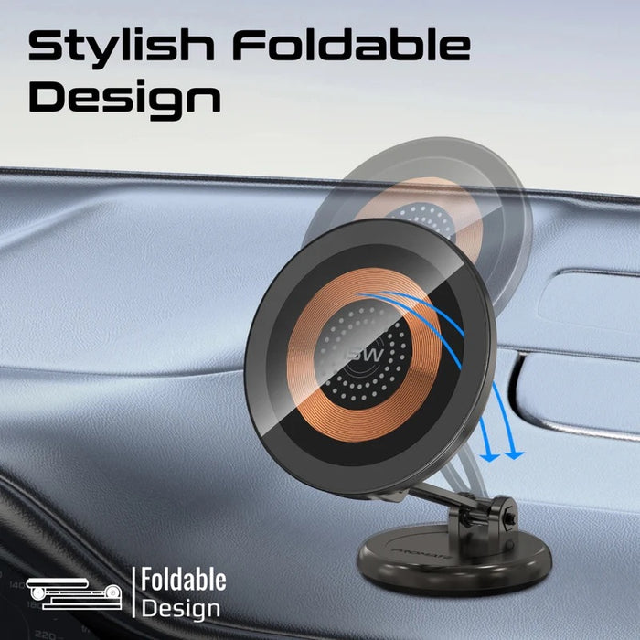 Promate SecureGrip 360 Cradleless 15W Qi Magnetic Wireless in-Ca Phone Charger & Holder. Design