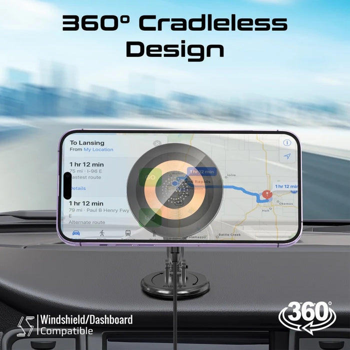 Promate SecureGrip 360 Cradleless 15W Qi Magnetic Wireless in-Ca Phone Charger & Holder. Design