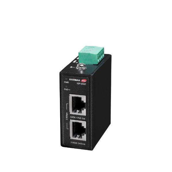 EDIMAX Industrial 2.5 Gigabit PoE++ 90W Power Injector. Supports IEEE 802.3at, IEEE 802.3at & IEEE 802.3bt, Provides Power & Data, DIN-rail or Wall-mount, IP50 Ingress Protection.