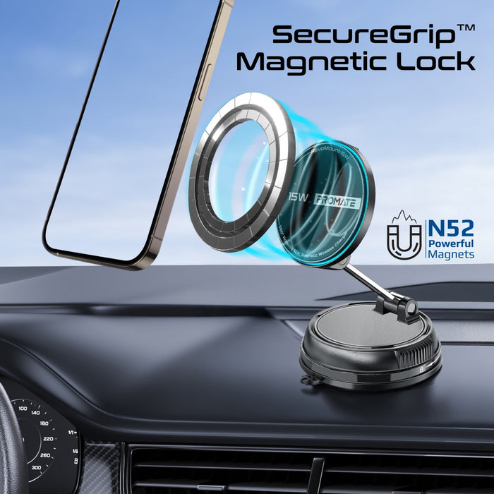 Promate SecureGrip 360 Cradleless 15W MagSafe Compatible SmartPhone Charger Mount