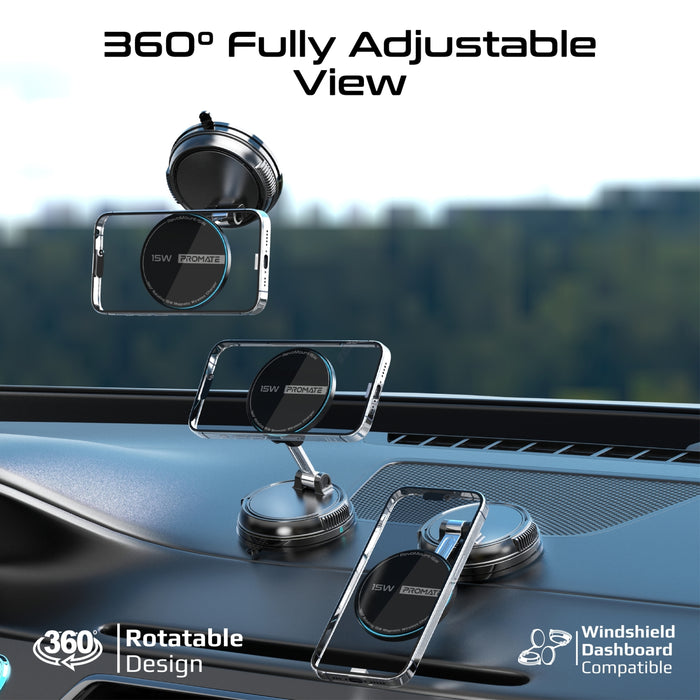 Promate SecureGrip 360 Cradleless 15W MagSafe Compatible SmartPhone Charger Mount