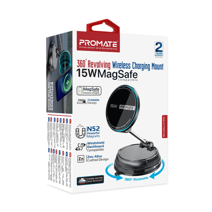 Promate SecureGrip 360 Cradleless 15W MagSafe Compatible SmartPhone Charger Mount