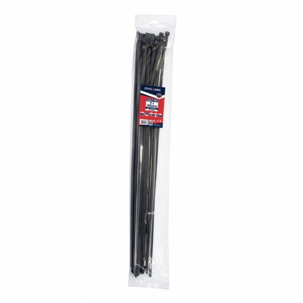 DYNAMIX 9 x 780mm UV Black Cable Ties Pack of 50 800N/81.6kgs Tensile Strength
