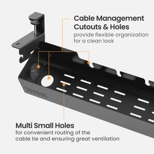 BRATECK Clamp-On Under-Desk Cable Management Tray. Dims: 894×167×190mm