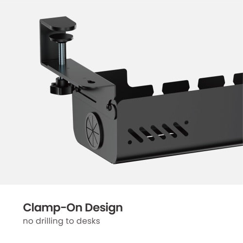 BRATECK Clamp-On Under-Desk Cable Management Tray. Dims: 894×167×190mm