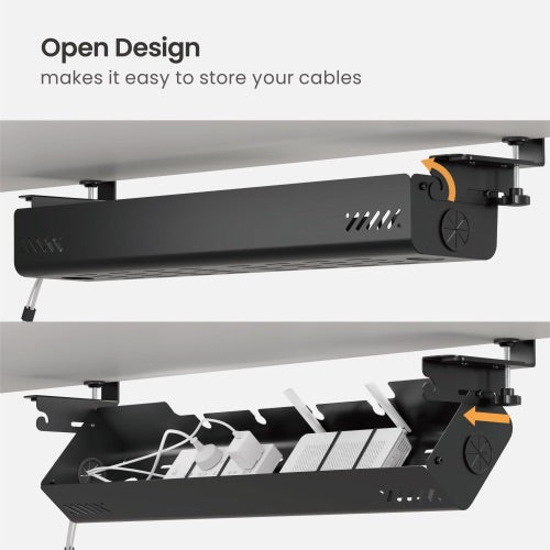 BRATECK Clamp-On Under-Desk Cable Management Tray. Dims: 894×167×190mm