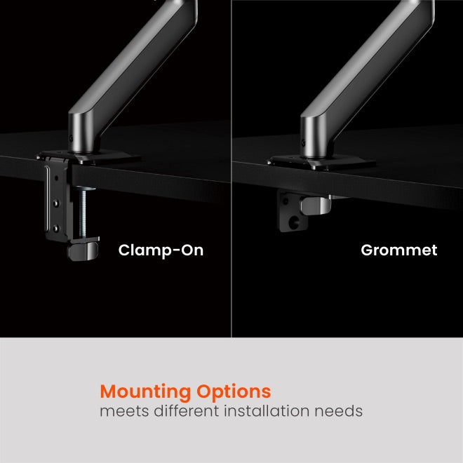 Brateck 13"-32" Single Monitor Desk Mechanical Spring Mount Bracket. Desk Clamp & Grommet