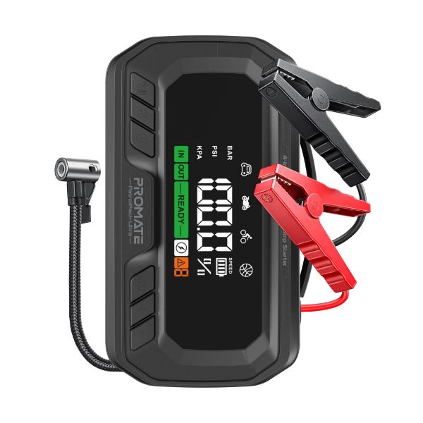 Promate 3000A/12V High-Capacity Jump Starter with 150PSI Air Compress, 16000mAh PB
