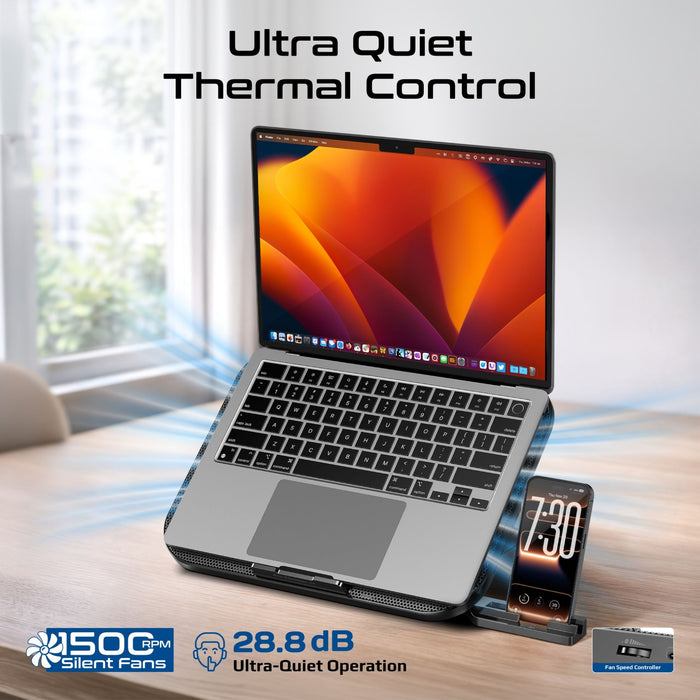 PROMATE Multi-Level Laptop Cooling Pad with 3 Silent Fans & Phone Stand.