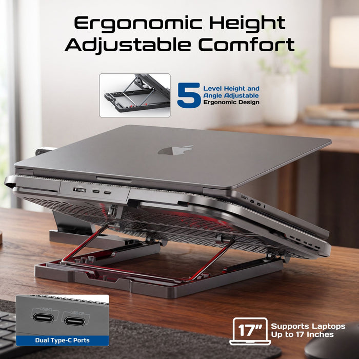 PROMATE Multi-Level Laptop Cooling Pad with 3 Silent Fans & Phone Stand.