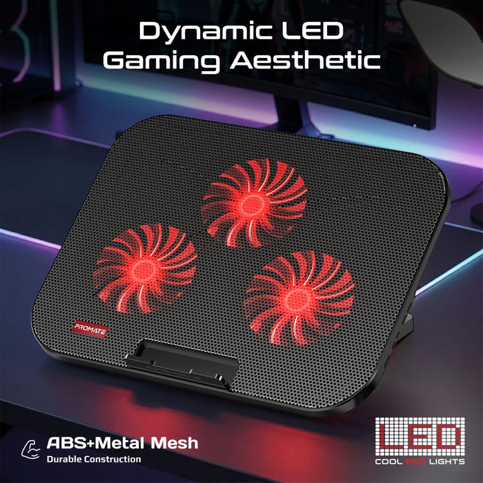 PROMATE Multi-Level Laptop Cooling Pad with 3 Silent Fans & Phone Stand.