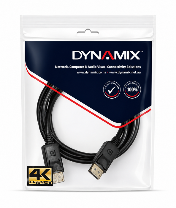 DYNAMIX 0.5M DisplayPort V1.2 Cable w/ Gold Shell Connectors DDC Compliant. 4K60hz