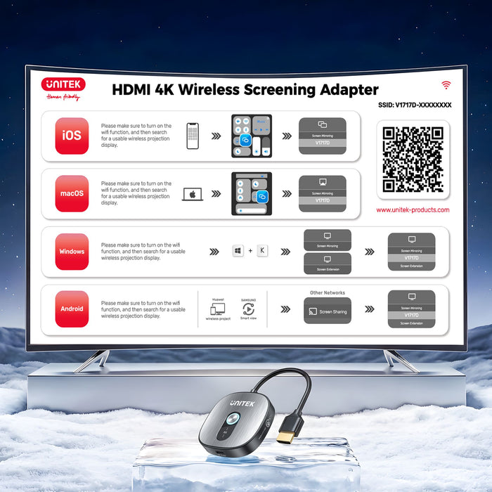 Unitek 4K30Hz Wireless HDMI Receiver Supports HDCP 1.4. Dual Band 50m Transmission