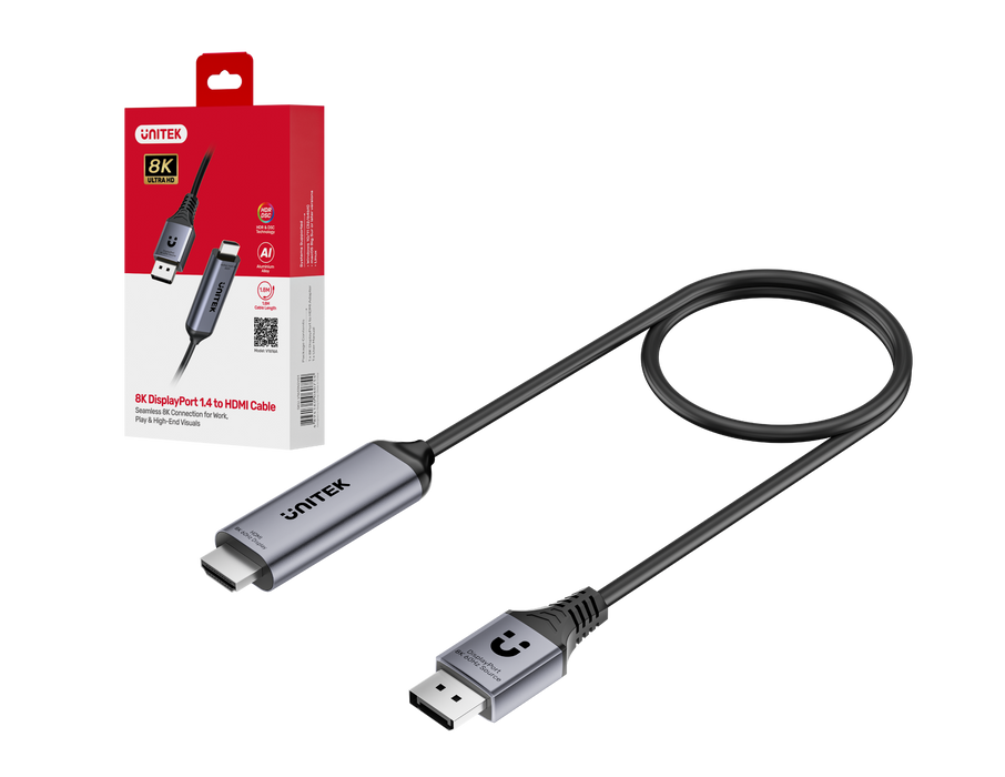 Unitek 1.8M 8K 60Hz DisplayPort 1.4 to HDMI 2.1 Adpater Cable. Supports 8K Ultra HD Res