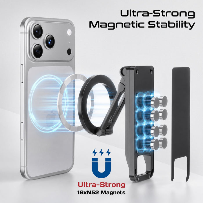 Promate Versatile Magnetic Smartphone Mount & Stand. 360 Rotation Arm, Ring Plate Included