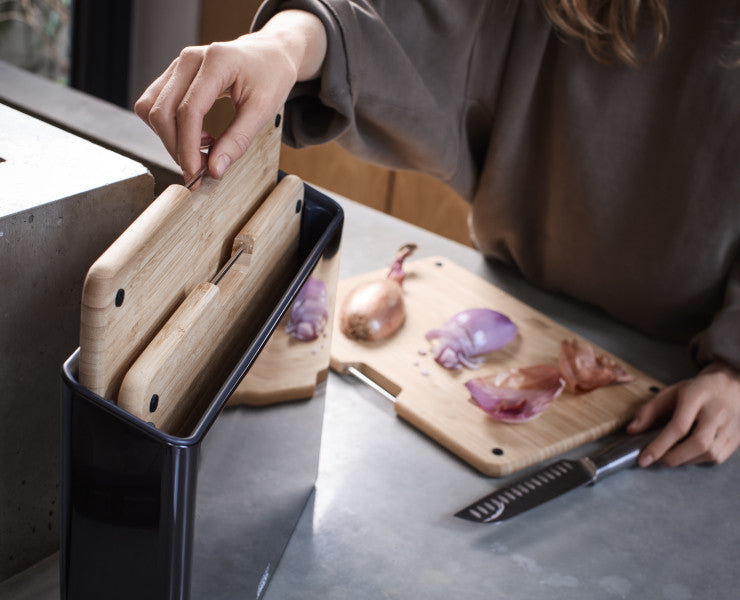 Joseph Joseph Folio Steel Bamboo 3pc Chopping Board Set (Black)