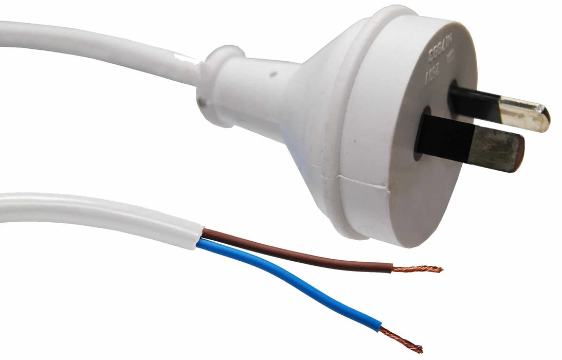 DYNAMIX 2M 2-Pin Plug to Bare End 2 Core 0.75mm Cable White Colour SAA ...