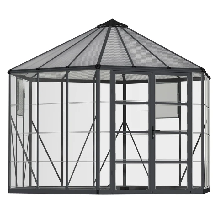 Maze 8' Oasis Hex Greenhousea12' Oasis Hex Greenhouse Grey Frame (3.7m x 3.2m) MG-OASIS12