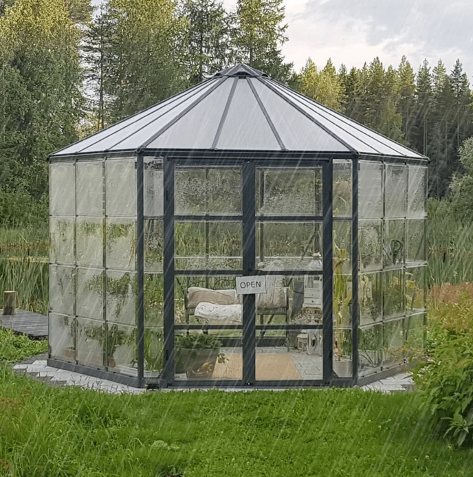 Maze 8' Oasis Hex Greenhousea12' Oasis Hex Greenhouse Grey Frame (3.7m x 3.2m) MG-OASIS12