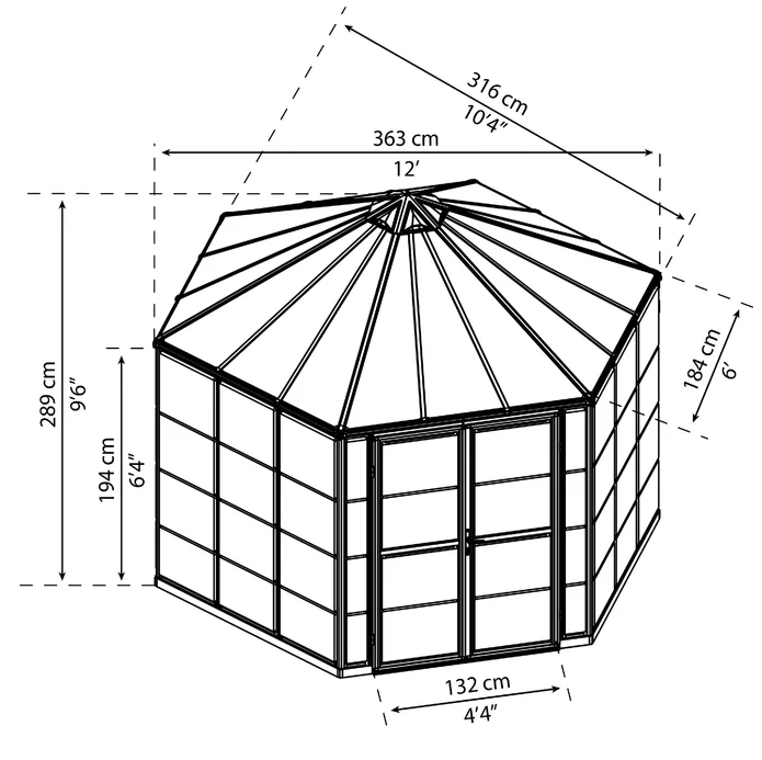 Maze 8' Oasis Hex Greenhousea12' Oasis Hex Greenhouse Grey Frame (3.7m x 3.2m) MG-OASIS12