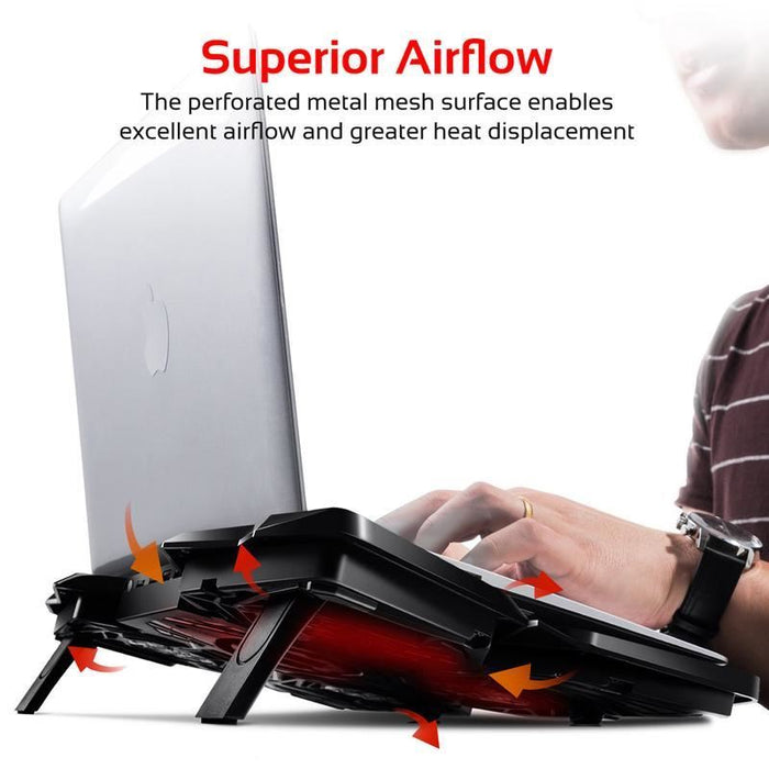 PROMATE Height Adjustable Ergonomc Gaming Laptop Cooling Pad w/ 5 Built-in High-Speed Cooling