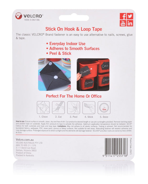 VELCRO 25mm x 1m Stick On Hook & Loop Tape. Designed for General Purpose