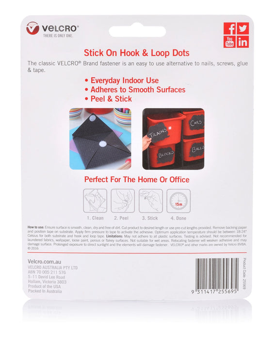 VELCRO 22mm Stick On Hook & Loop Dots. Pack of 40 General Purpose Simple &