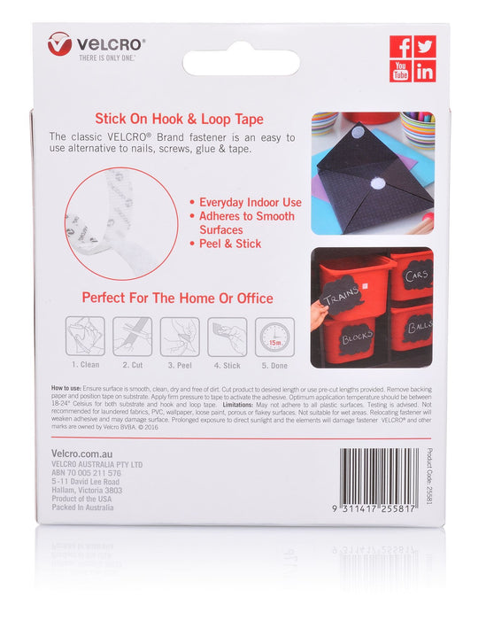 VELCRO 25mm x 2.5m Stick on Hook & Loop Roll/Tape. Hanging & Attaching Items