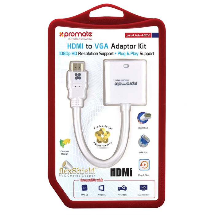 PROMATE HDMI (Male) to VGA (Female Display Adaptor Kit. Supports up to 1920x1080 - LX2001 - Homewares, Outdoor, Phone Accessories, Cases, Speakers, Headphones + More -