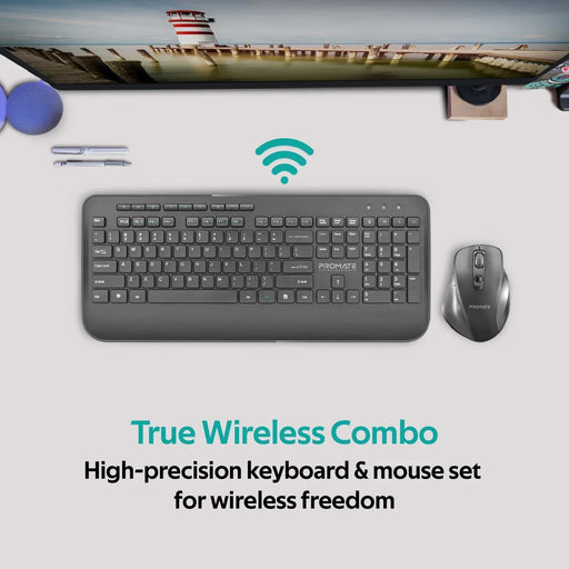 PROMATE Wireless Ergonomic Keyboard & Contoured Mouse. Sleek Tactical Full Size - LX2001 - Homewares, Outdoor, Phone Accessories, Cases, Speakers, Headphones + More -