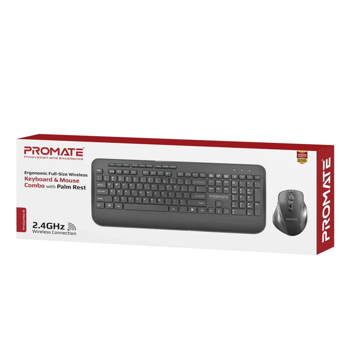PROMATE Wireless Ergonomic Keyboard & Contoured Mouse. Sleek Tactical Full Size - LX2001 - Homewares, Outdoor, Phone Accessories, Cases, Speakers, Headphones + More -