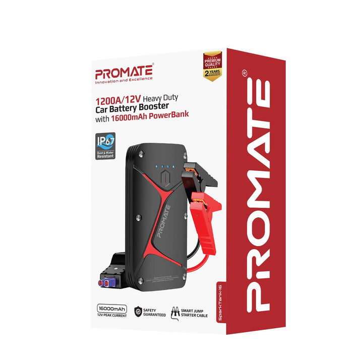 Promate 12V IP67 Car Jump Starter w/ Built-in 16000mAh Powerbank 80lm LED Flashlight