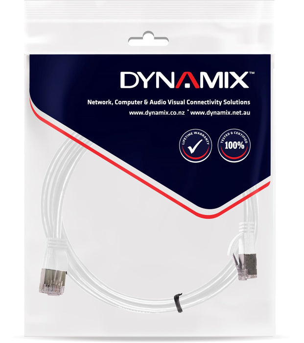 DYNAMIX 2.5m Cat6A S/FTP White 10G Patch Lead 34AWG 8023af Shielded Plug.